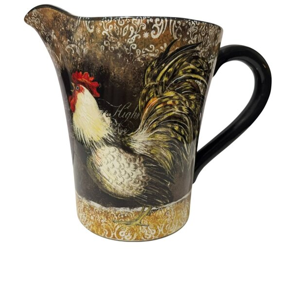 Certified International Susan Winget Colorful Gilded Rooster Pitcher Vase 112 Oz - Picture 1 of 5